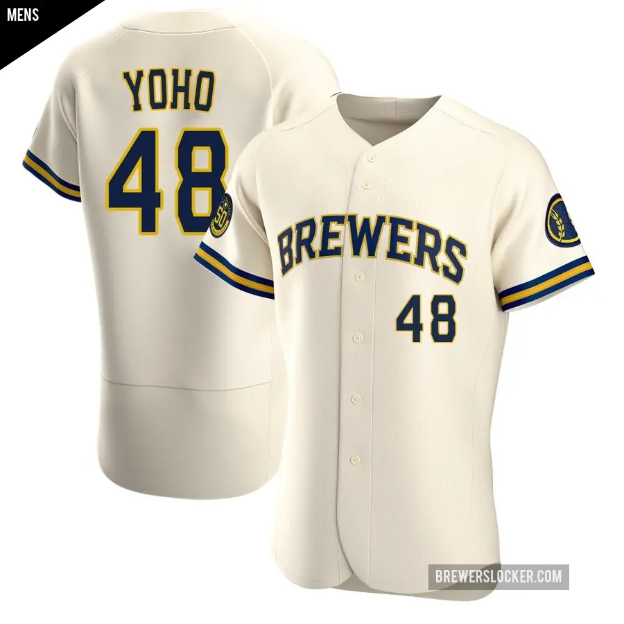 Men's Milwaukee Brewers ＃48 Craig Yoho Authentic Cream Home Jersey