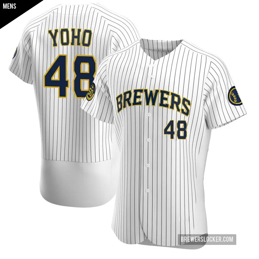 Men's Milwaukee Brewers ＃48 Craig Yoho Authentic White Alternate Jersey