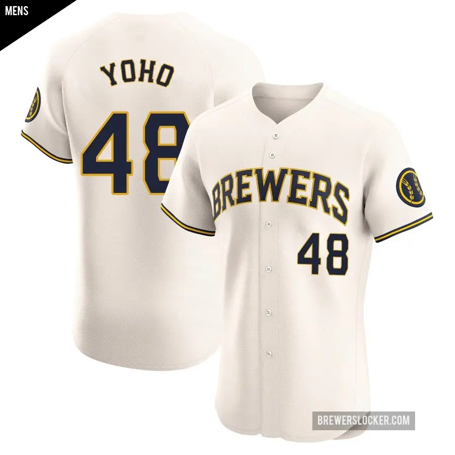 Men's Milwaukee Brewers ＃48 Craig Yoho Elite Cream Home Jersey