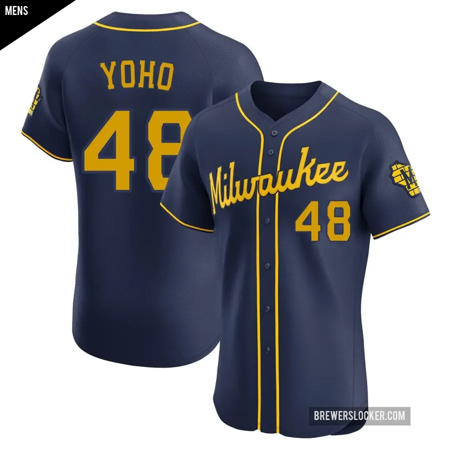 Men's Milwaukee Brewers ＃48 Craig Yoho Elite Navy Alternate Jersey