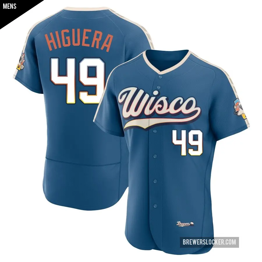 Men's Milwaukee Brewers ＃49 Teddy Higuera Authentic Blue Mineral 2026 City Connect Stadium Jersey
