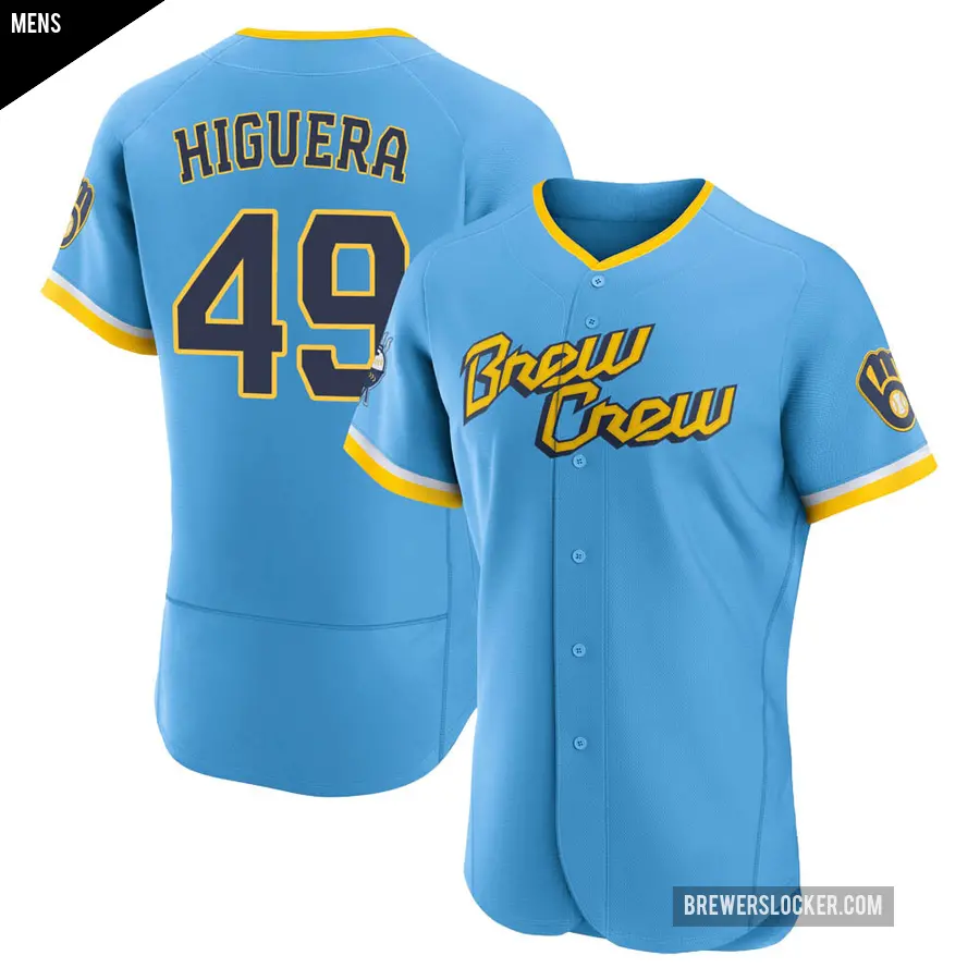 Men's Milwaukee Brewers ＃49 Teddy Higuera Authentic Blue Powder 2022 City Connect Jersey