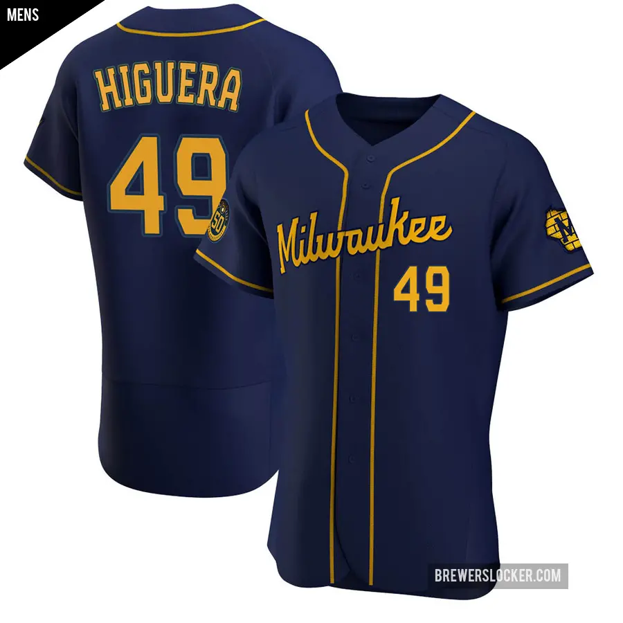 Men's Milwaukee Brewers ＃49 Teddy Higuera Authentic Navy Alternate Jersey
