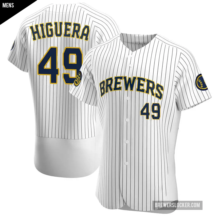 Men's Milwaukee Brewers ＃49 Teddy Higuera Authentic White Alternate Jersey