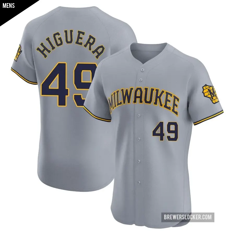 Men's Milwaukee Brewers ＃49 Teddy Higuera Elite Gray Road Jersey