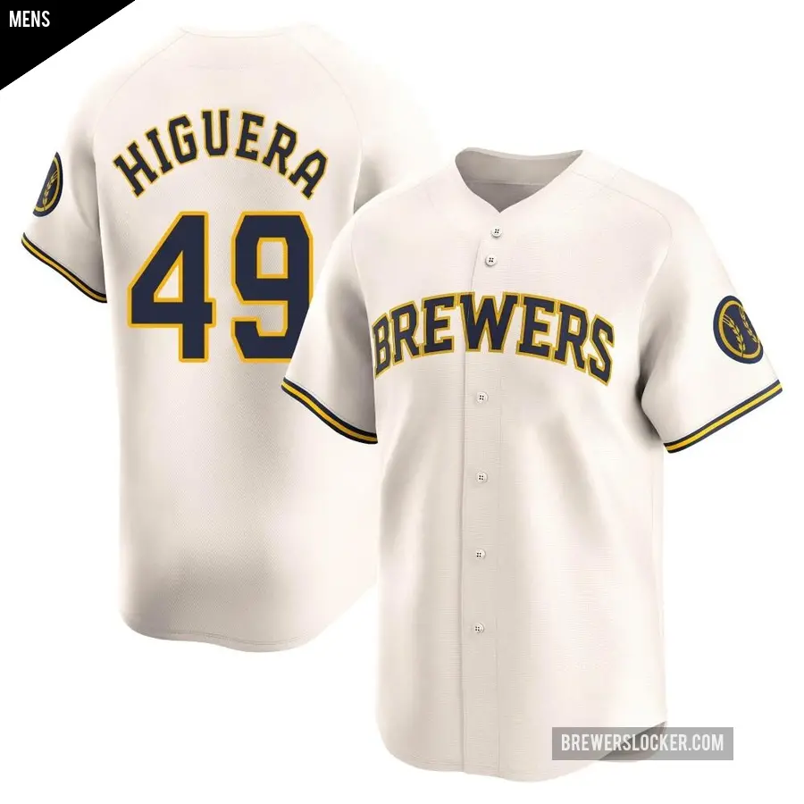 Men's Milwaukee Brewers ＃49 Teddy Higuera Limited Cream Home Jersey