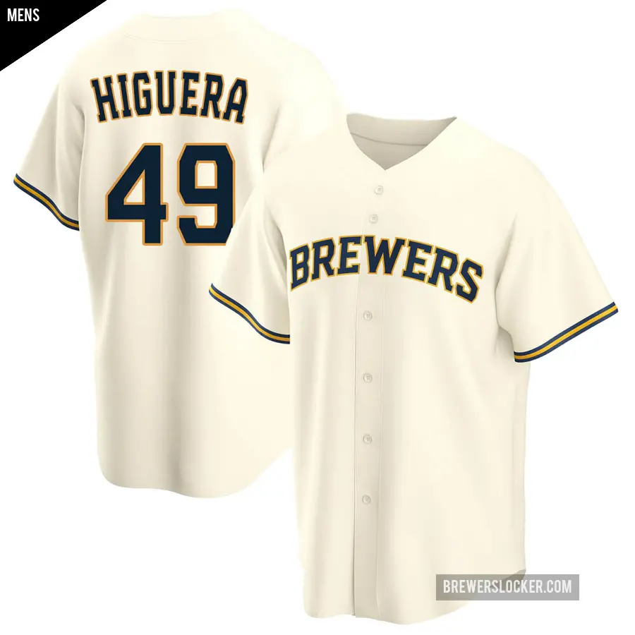 Men's Milwaukee Brewers ＃49 Teddy Higuera Replica Cream Home Jersey