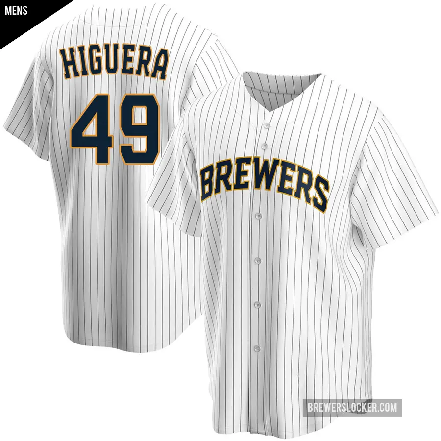 Men's Milwaukee Brewers ＃49 Teddy Higuera Replica White Home Jersey