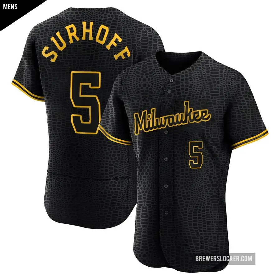 Men's Milwaukee Brewers ＃5 Bj Surhoff Authentic Black Snake Skin City Jersey
