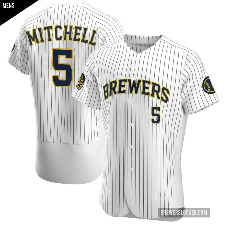 Men's Milwaukee Brewers ＃5 Garrett Mitchell Authentic White Alternate Jersey