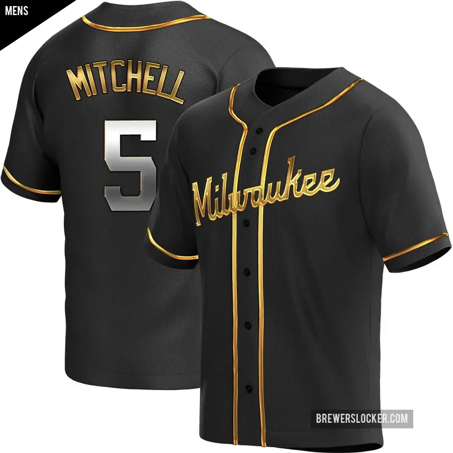 Men's Milwaukee Brewers ＃5 Garrett Mitchell Replica Gold Black en Alternate Jersey