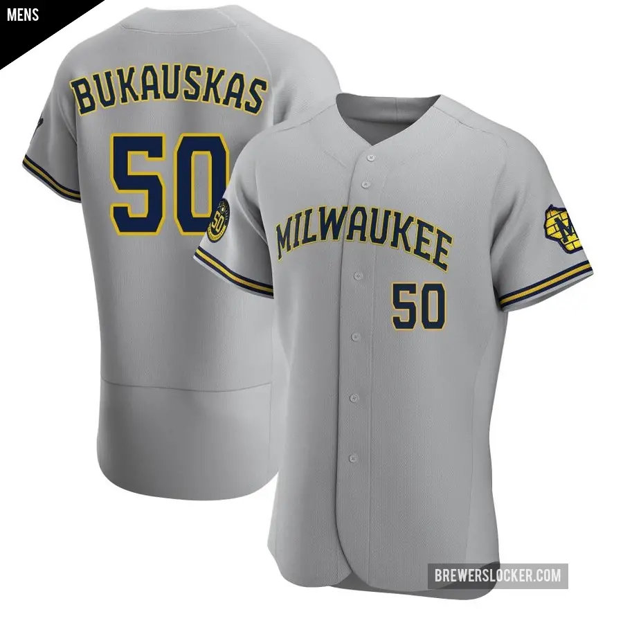 Men's Milwaukee Brewers ＃50 J.B. Bukauskas Authentic Gray Road Jersey