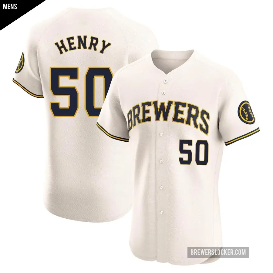 Men's Milwaukee Brewers ＃50 Payton Henry Elite Cream Home Jersey