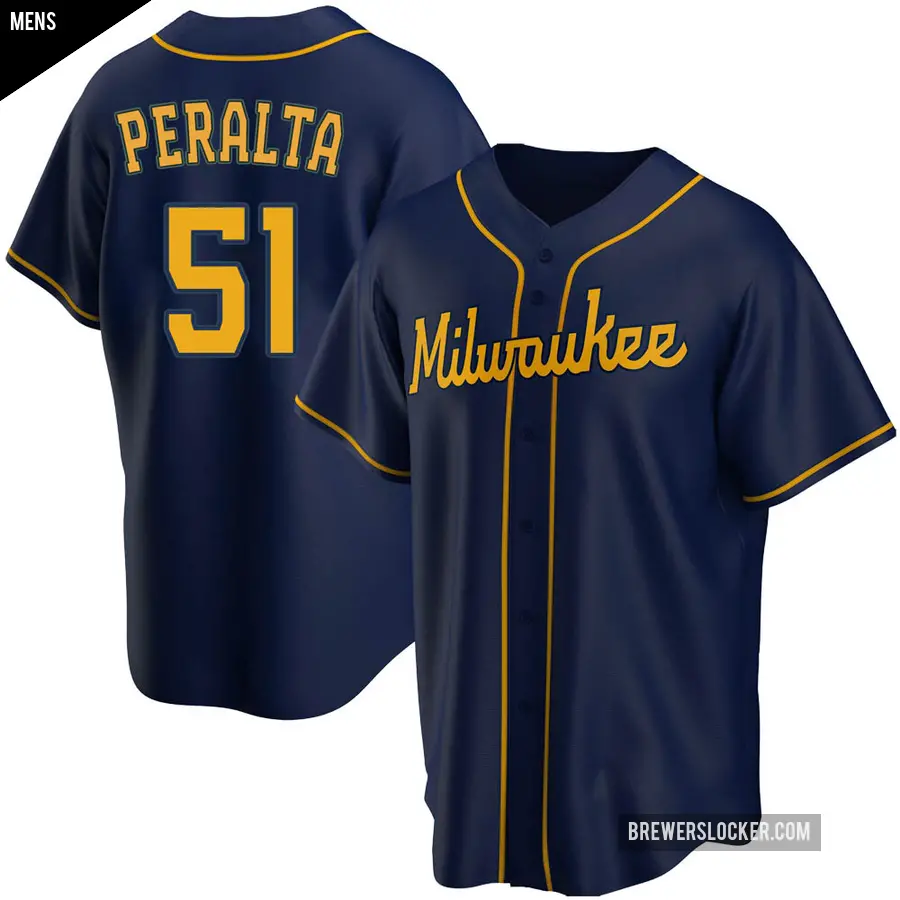 Men's Milwaukee Brewers ＃51 Freddy Peralta Replica Navy Alternate Jersey