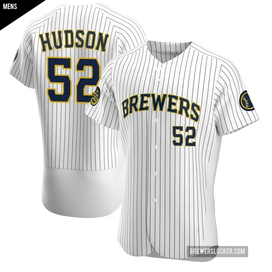 Men's Milwaukee Brewers ＃52 Bryan Hudson Authentic White Alternate Jersey