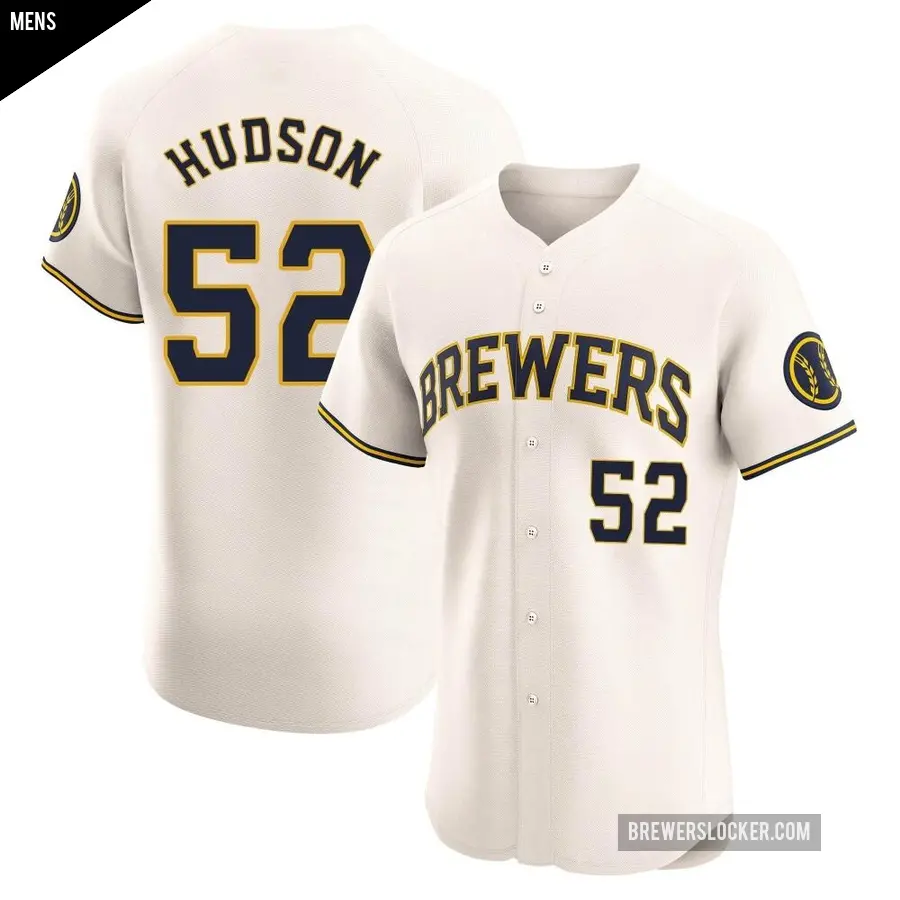 Men's Milwaukee Brewers ＃52 Bryan Hudson Elite Cream Home Jersey