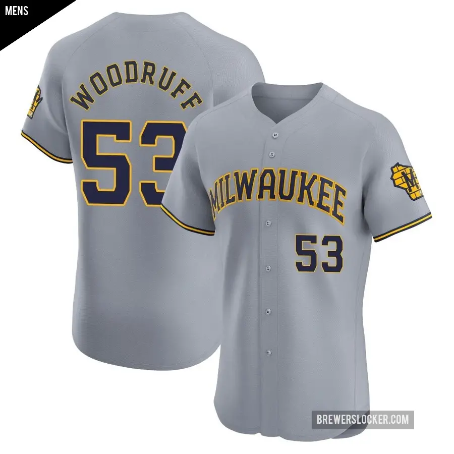 Men's Milwaukee Brewers ＃53 Brandon Woodruff Elite Gray Road Jersey