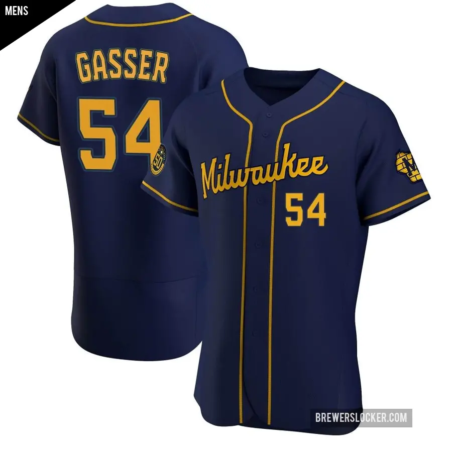 Men's Milwaukee Brewers ＃54 Robert Gasser Authentic Navy Alternate Jersey