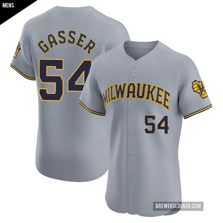 Men's Milwaukee Brewers ＃54 Robert Gasser Elite Gray Road Jersey