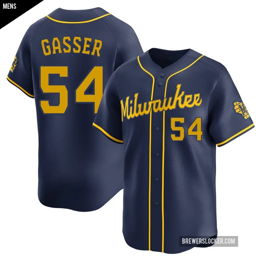 Men's Milwaukee Brewers ＃54 Robert Gasser Limited Navy Alternate Jersey