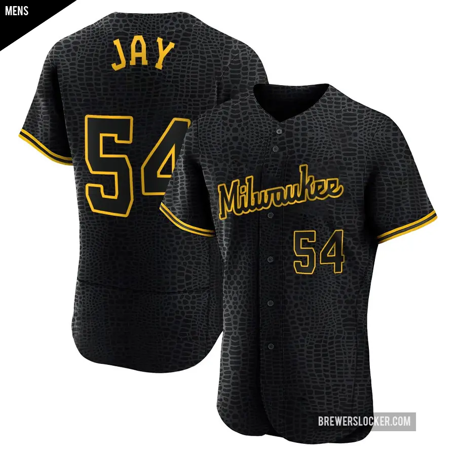 Men's Milwaukee Brewers ＃54 Tyler Jay Authentic Black Snake Skin City Jersey