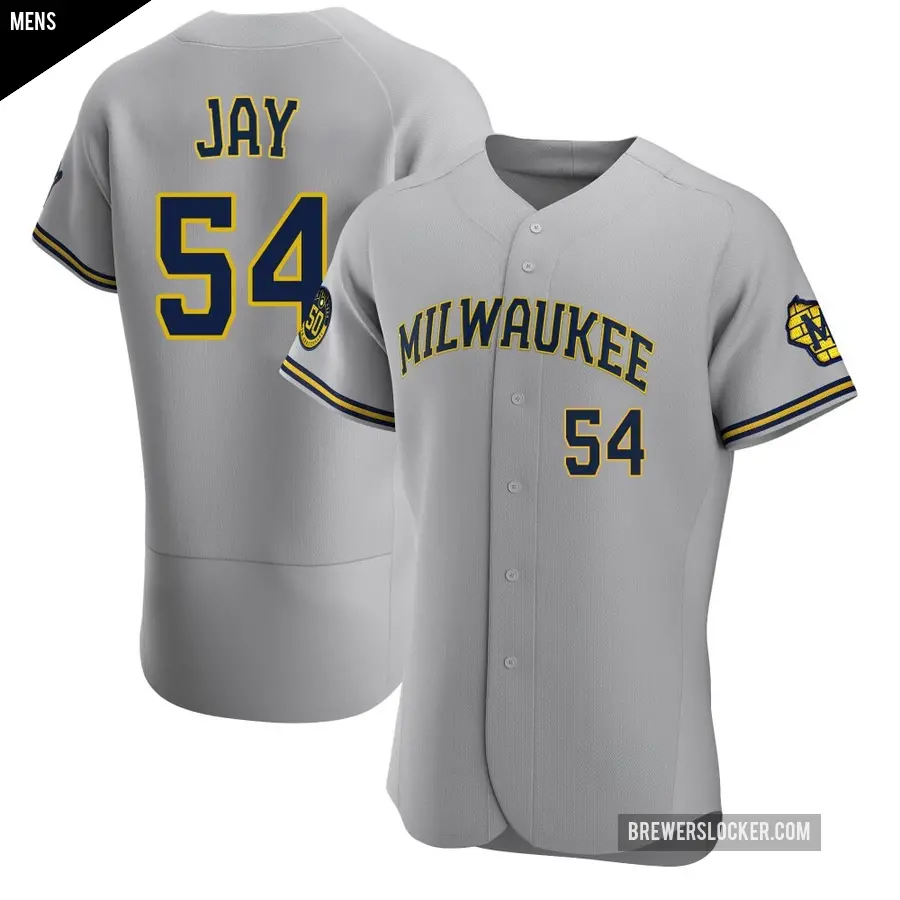 Men's Milwaukee Brewers ＃54 Tyler Jay Authentic Gray Road Jersey