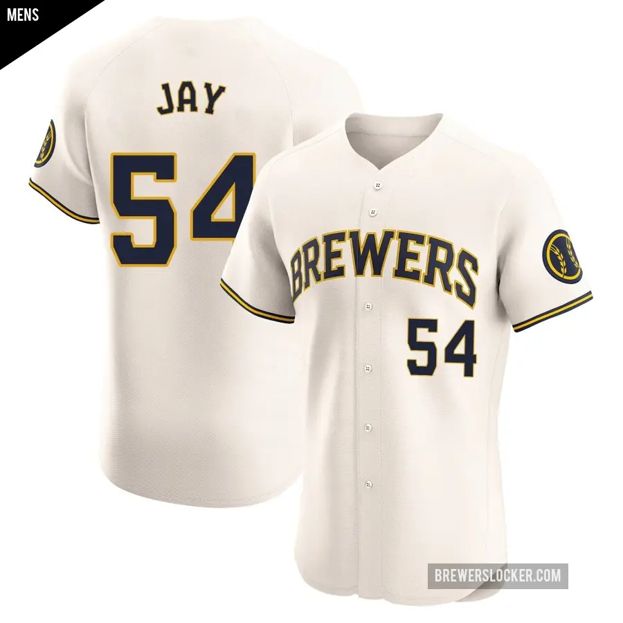 Men's Milwaukee Brewers ＃54 Tyler Jay Elite Cream Home Jersey