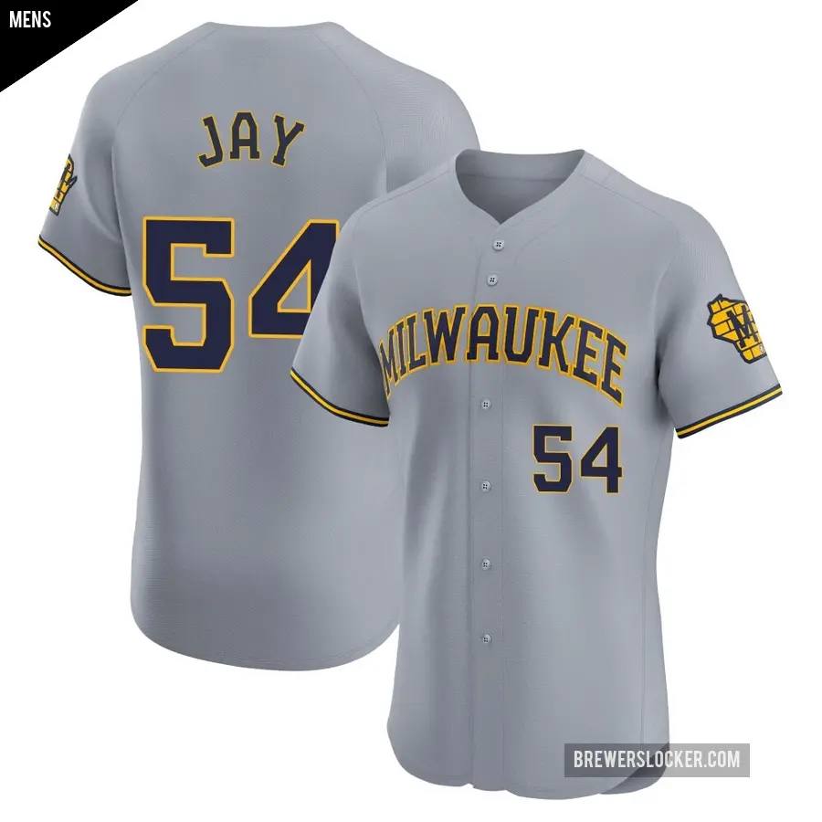 Men's Milwaukee Brewers ＃54 Tyler Jay Elite Gray Road Jersey