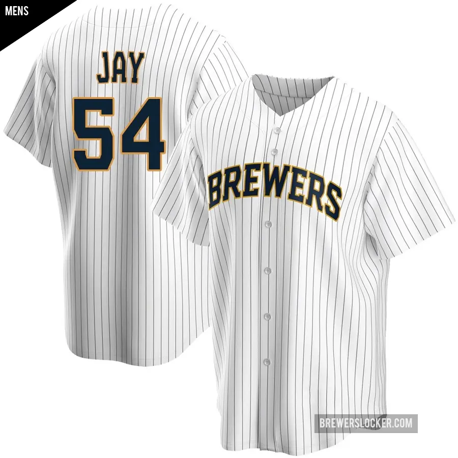 Men's Milwaukee Brewers ＃54 Tyler Jay Replica White Home Jersey