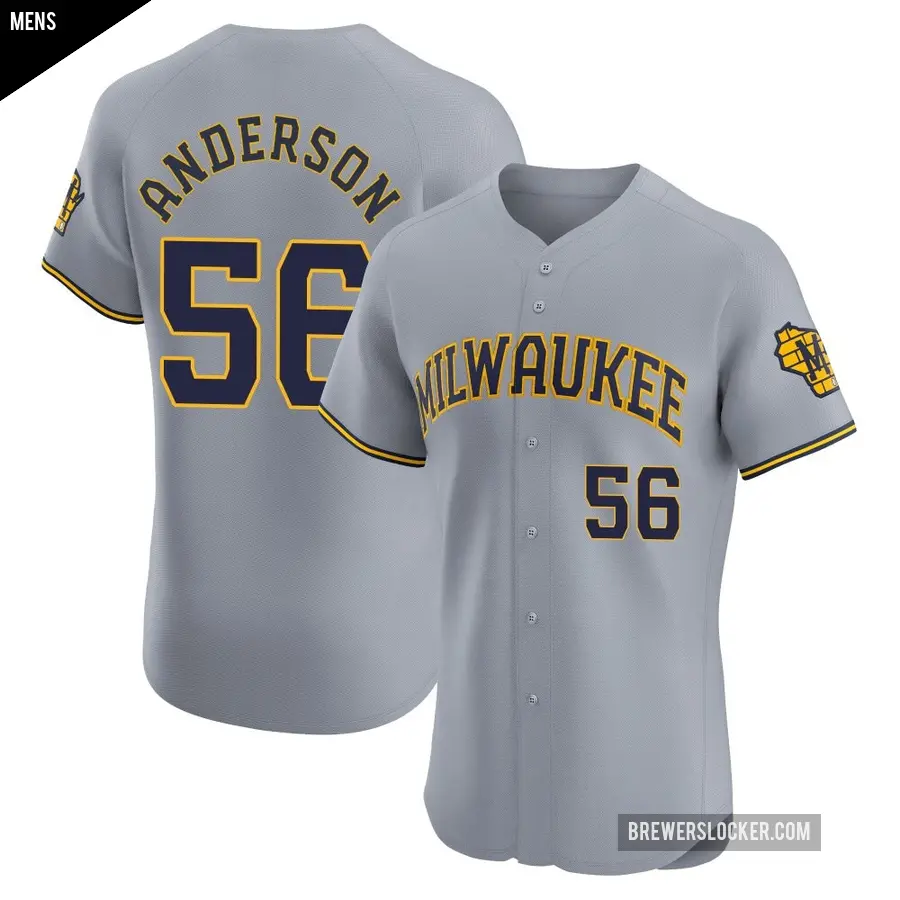 Men's Milwaukee Brewers ＃56 Grant Anderson Elite Gray Road Jersey
