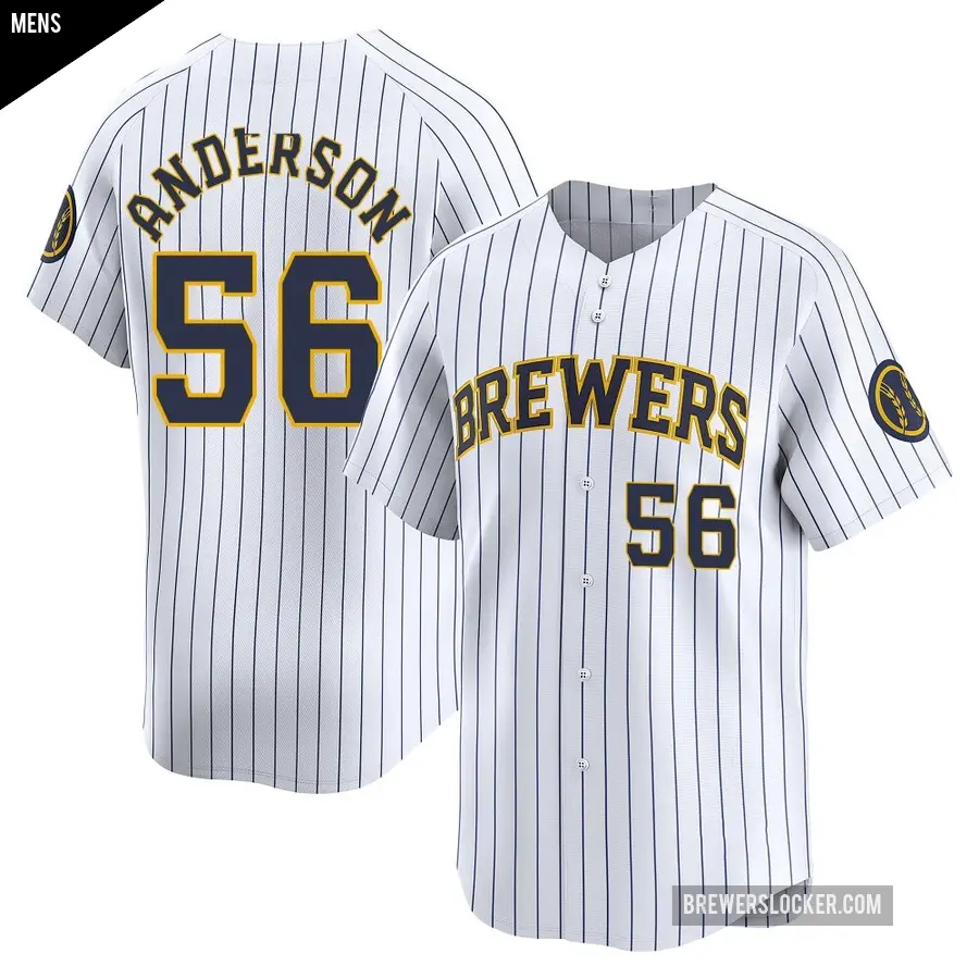 Men's Milwaukee Brewers ＃56 Grant Anderson Limited White Alternate Jersey