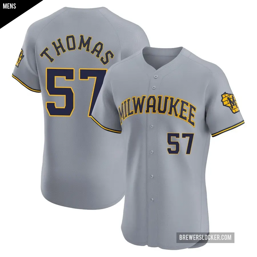 Men's Milwaukee Brewers ＃57 Connor Thomas Elite Gray Road Jersey