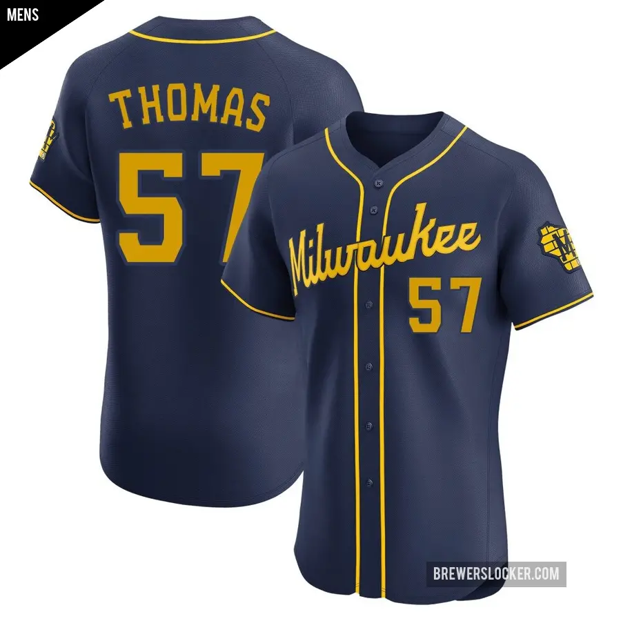 Men's Milwaukee Brewers ＃57 Connor Thomas Elite Navy Alternate Jersey