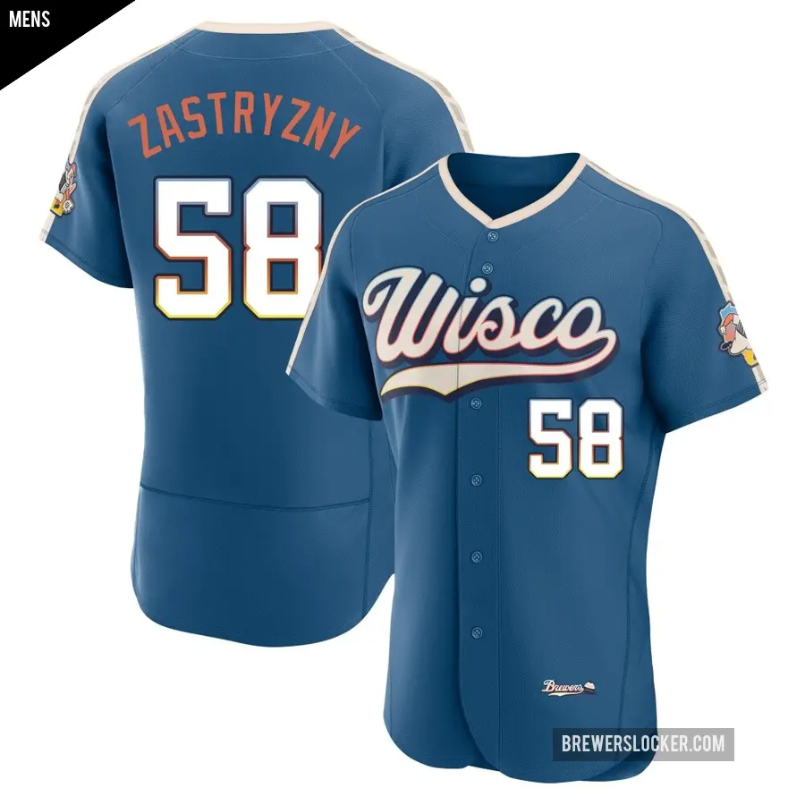 Men's Milwaukee Brewers ＃58 Rob Zastryzny Authentic Blue Mineral 2026 City Connect Stadium Jersey