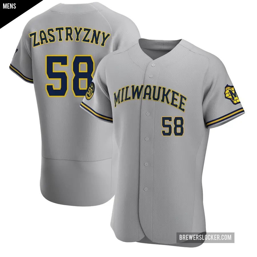 Men's Milwaukee Brewers ＃58 Rob Zastryzny Authentic Gray Road Jersey