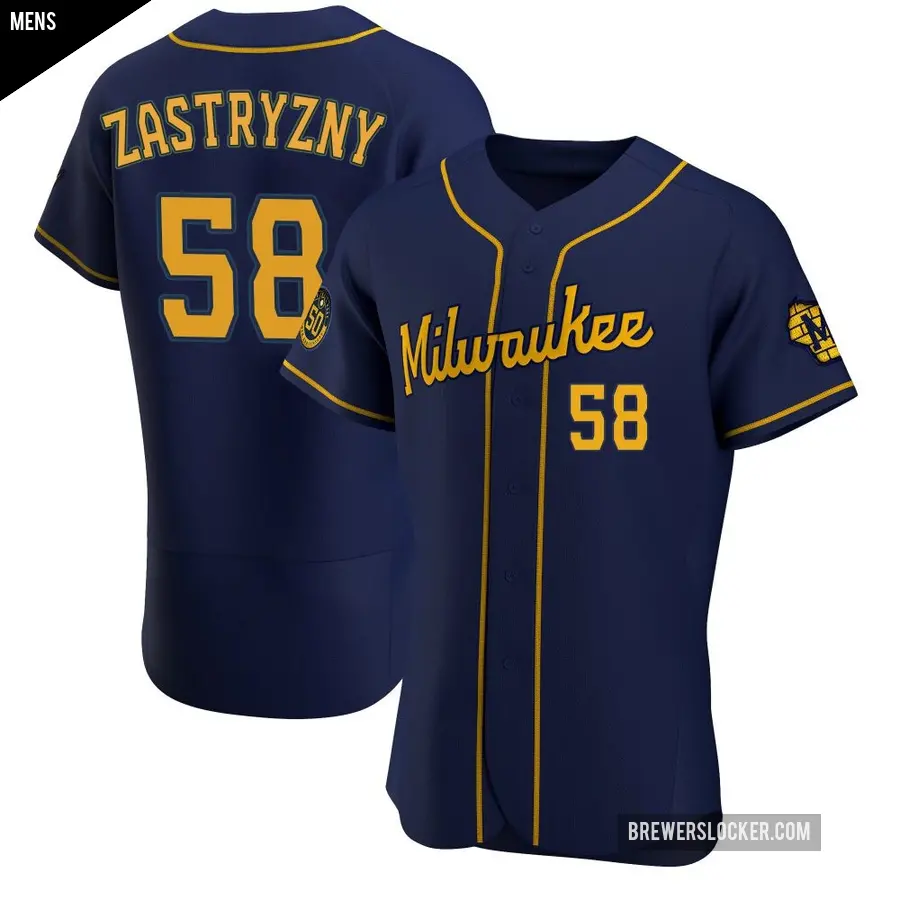 Men's Milwaukee Brewers ＃58 Rob Zastryzny Authentic Navy Alternate Jersey
