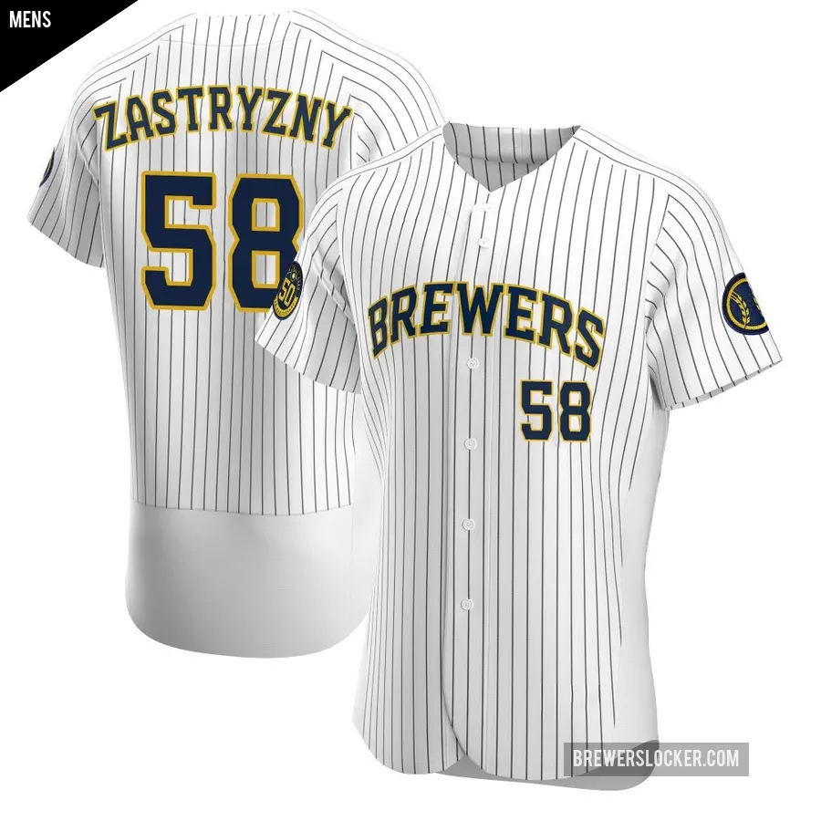 Men's Milwaukee Brewers ＃58 Rob Zastryzny Authentic White Alternate Jersey