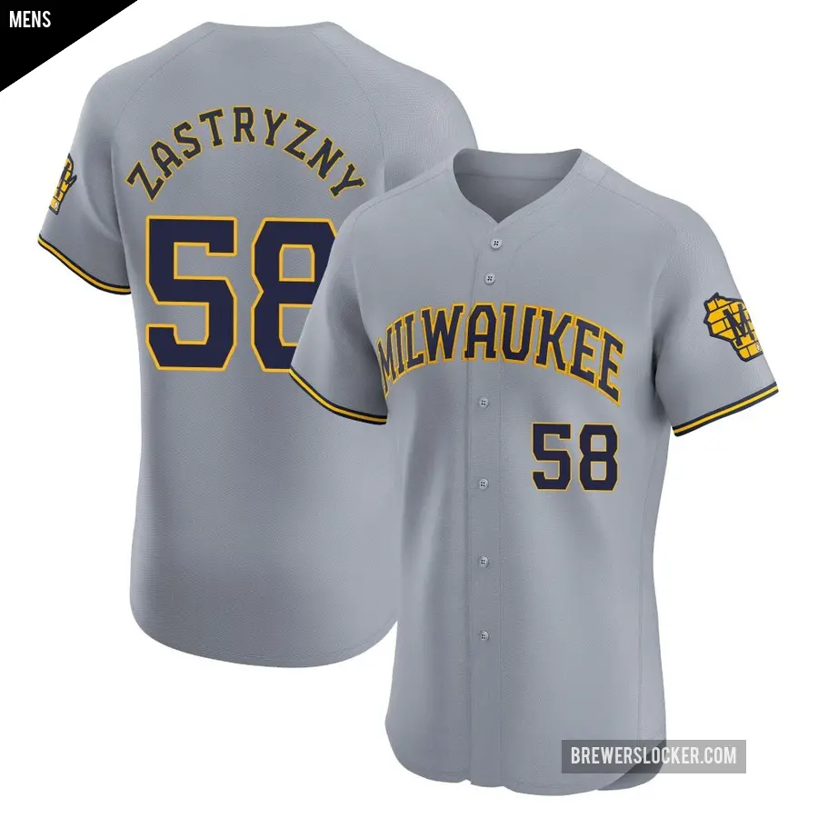 Men's Milwaukee Brewers ＃58 Rob Zastryzny Elite Gray Road Jersey