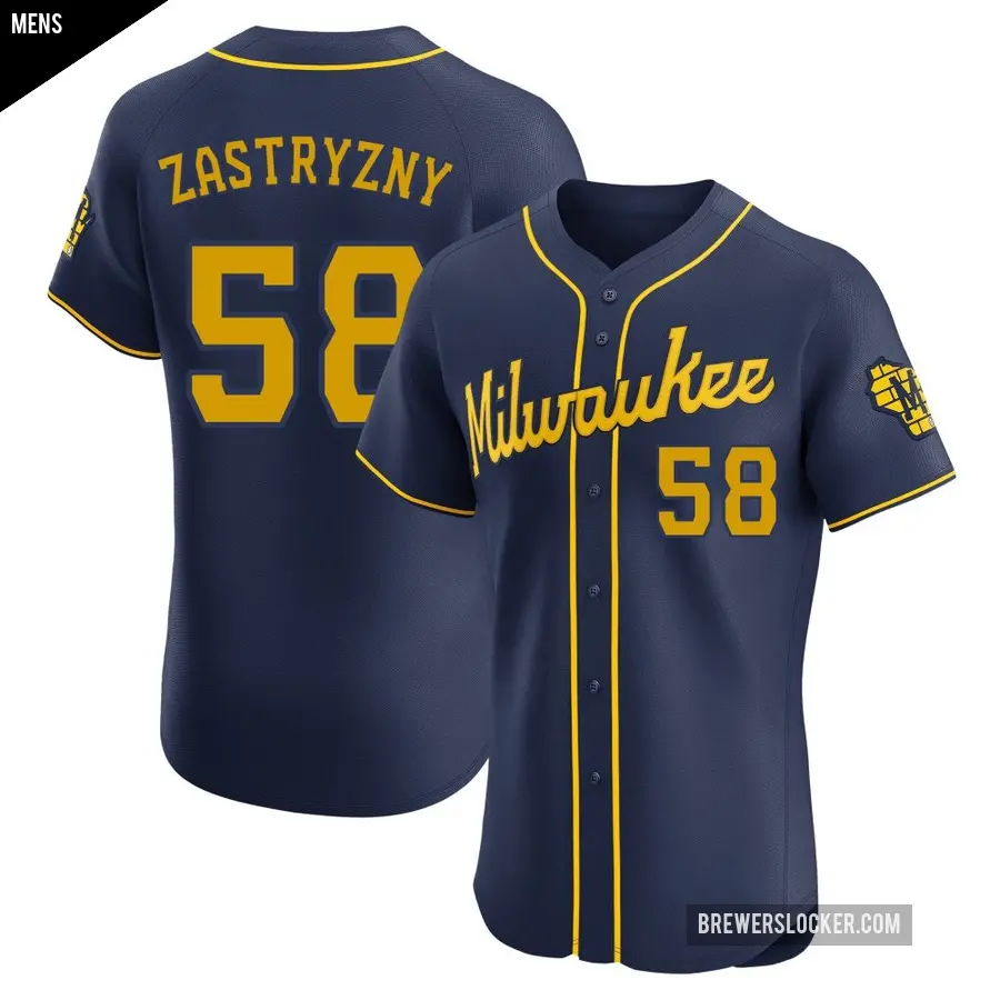Men's Milwaukee Brewers ＃58 Rob Zastryzny Elite Navy Alternate Jersey