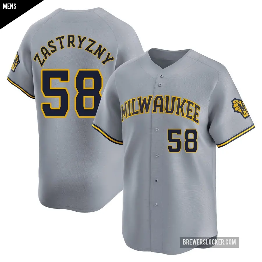 Men's Milwaukee Brewers ＃58 Rob Zastryzny Limited Gray Away Jersey