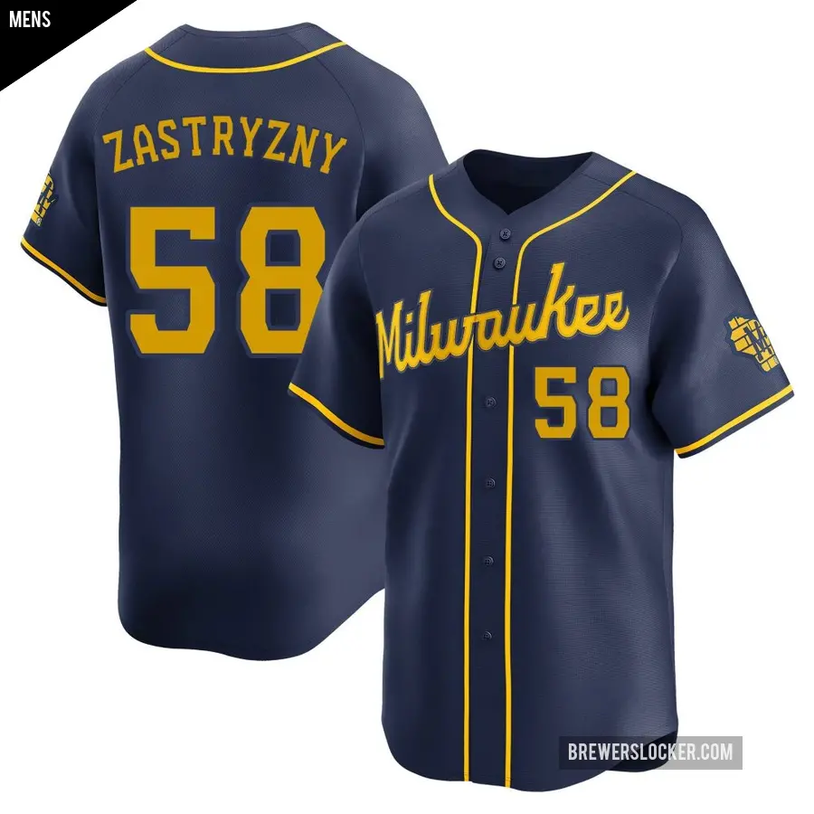 Men's Milwaukee Brewers ＃58 Rob Zastryzny Limited Navy Alternate Jersey