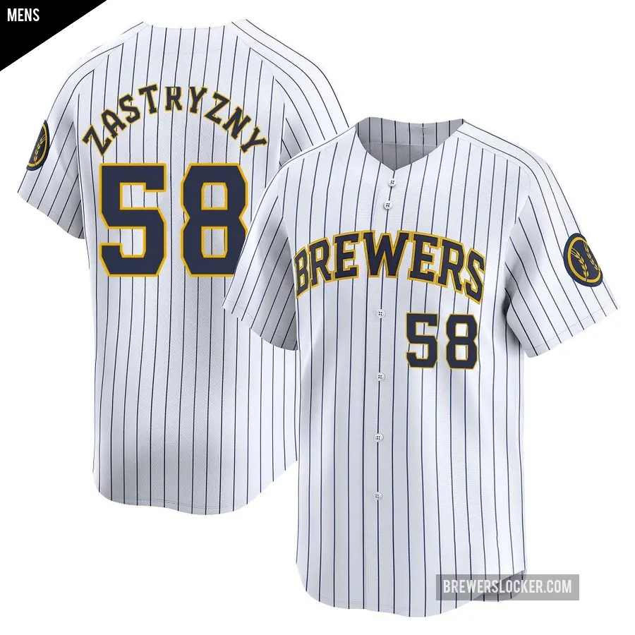 Men's Milwaukee Brewers ＃58 Rob Zastryzny Limited White Alternate Jersey