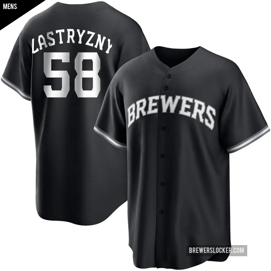 Men's Milwaukee Brewers ＃58 Rob Zastryzny Replica Black/White Jersey