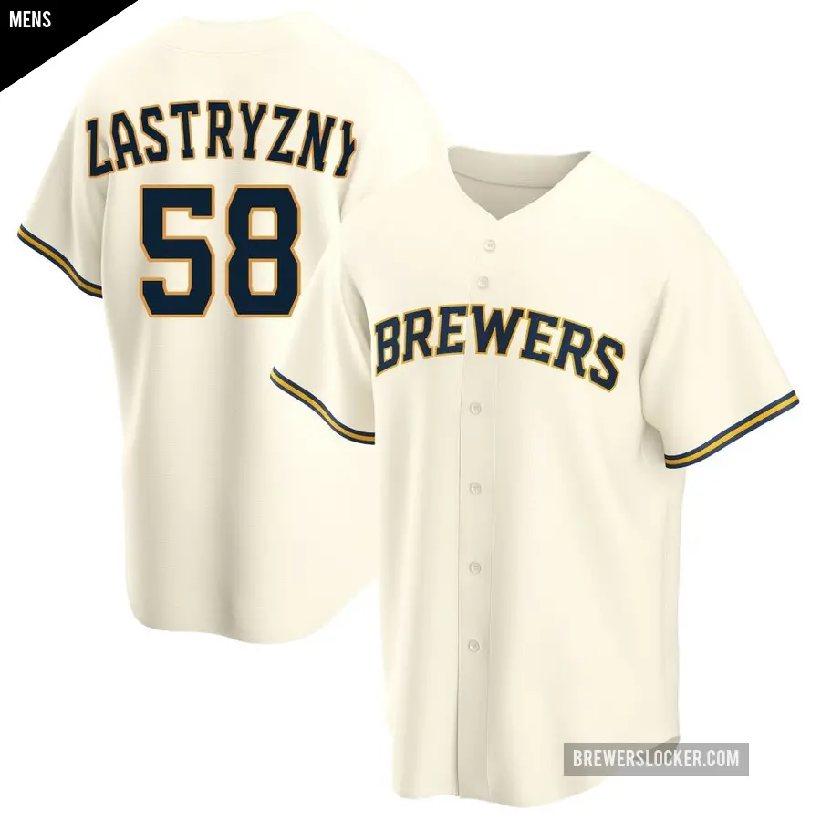 Men's Milwaukee Brewers ＃58 Rob Zastryzny Replica Cream Home Jersey