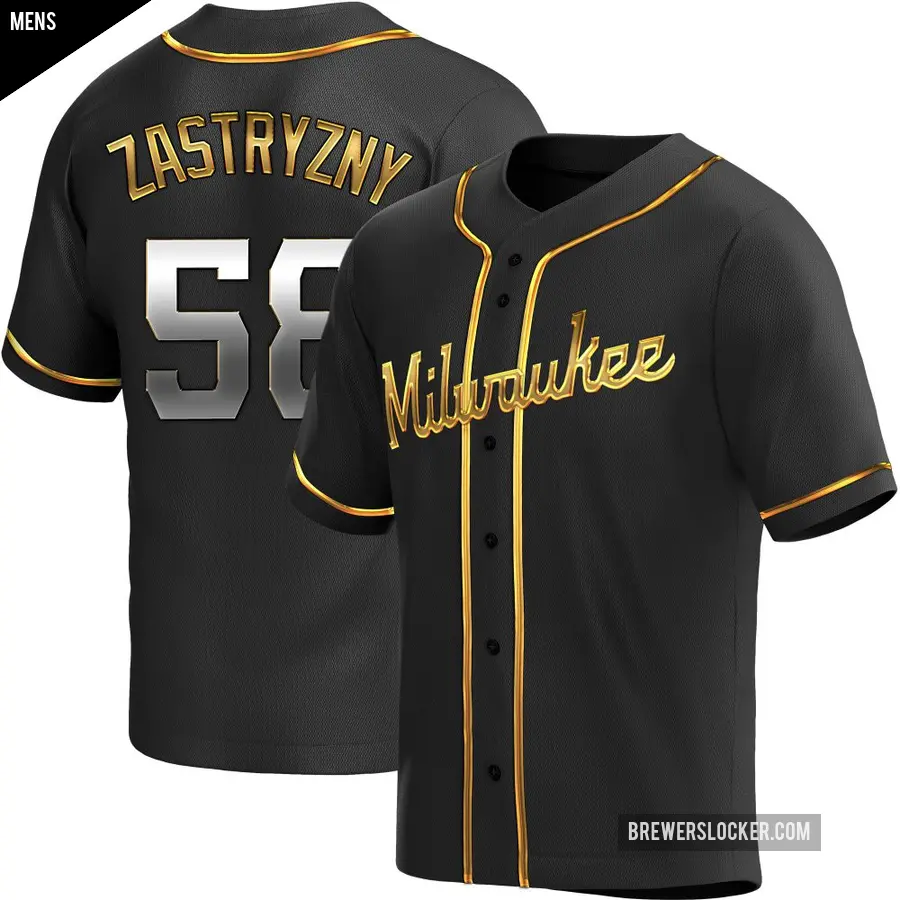 Men's Milwaukee Brewers ＃58 Rob Zastryzny Replica Gold Black en Alternate Jersey