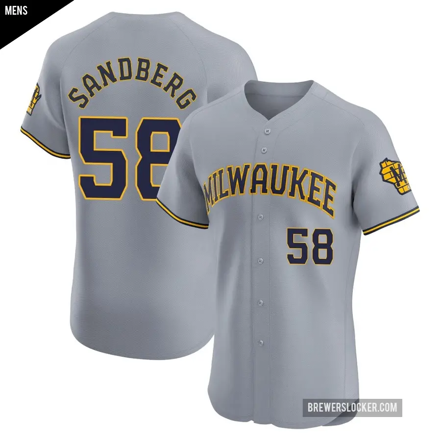 Men's Milwaukee Brewers ＃58 Ryan Sandberg Elite Gray Road Jersey