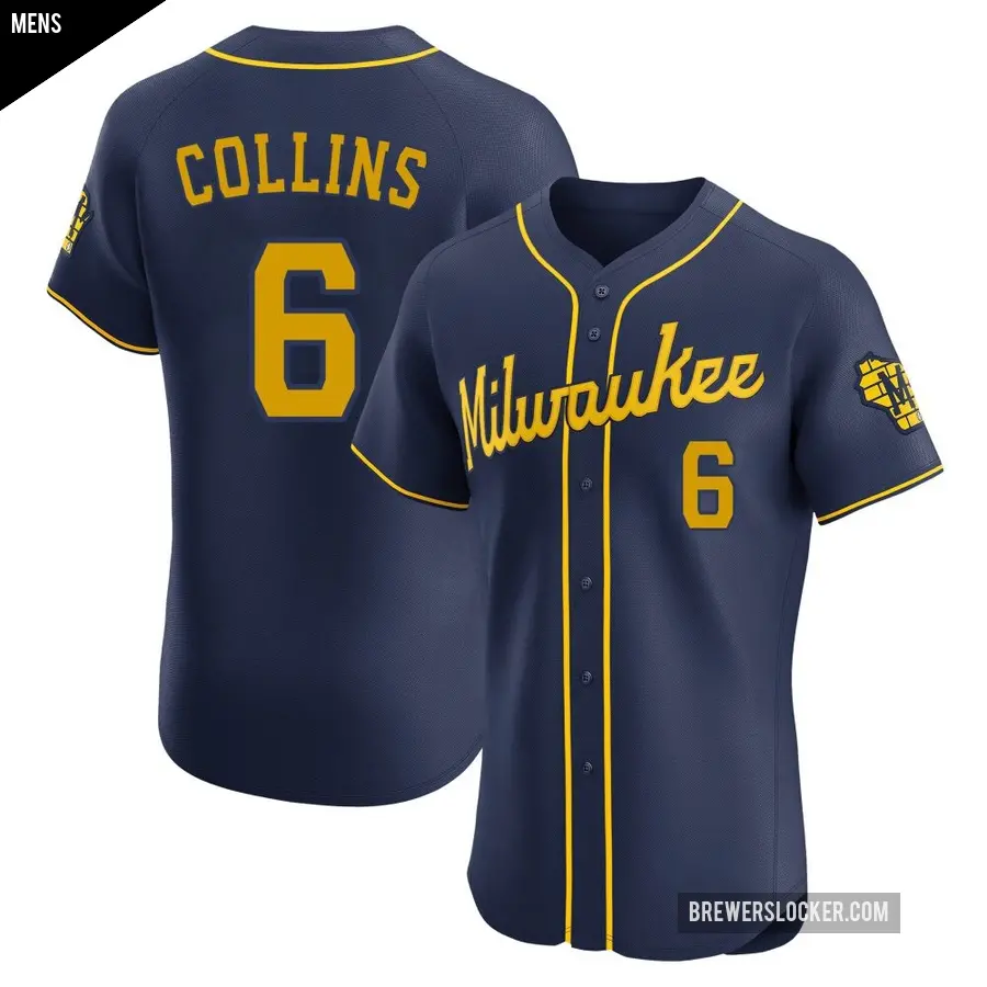 Men's Milwaukee Brewers ＃6 Isaac Collins Elite Navy Alternate Jersey