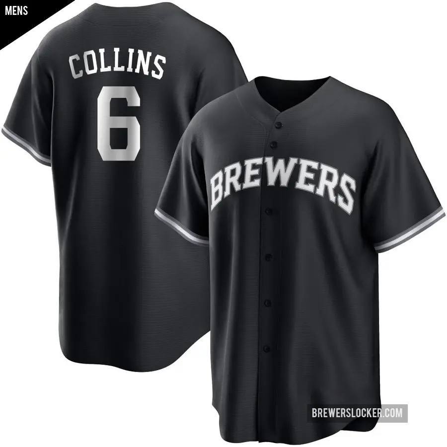Men's Milwaukee Brewers ＃6 Isaac Collins Replica Black/White Jersey