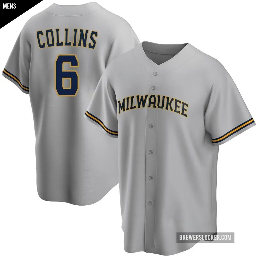 Men's Milwaukee Brewers ＃6 Isaac Collins Replica Gray Road Jersey