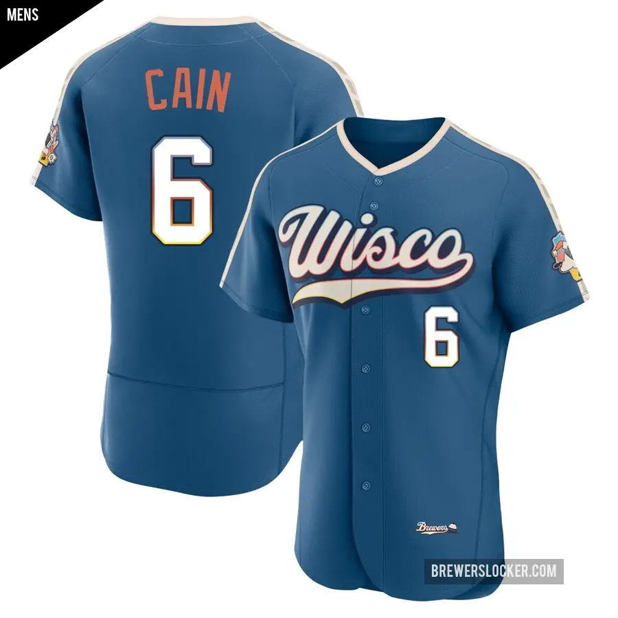 Men's Milwaukee Brewers ＃6 Lorenzo Cain Authentic Blue Mineral 2026 City Connect Stadium Jersey